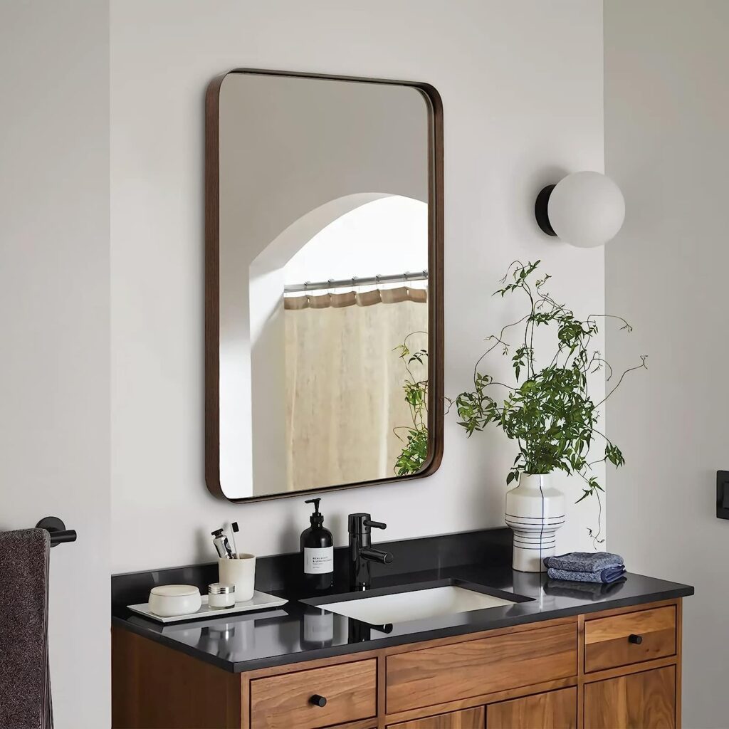 ANDY STAR - Espejo de pared para baño con marco de metal en acero inoxidable